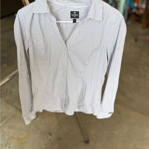 Express Black and White Striped Button-Up Shirt